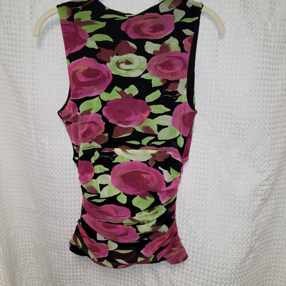 Karen Kane Top lined Lifestyle Petites Black Green Pink Floral - Picture 2 of 3